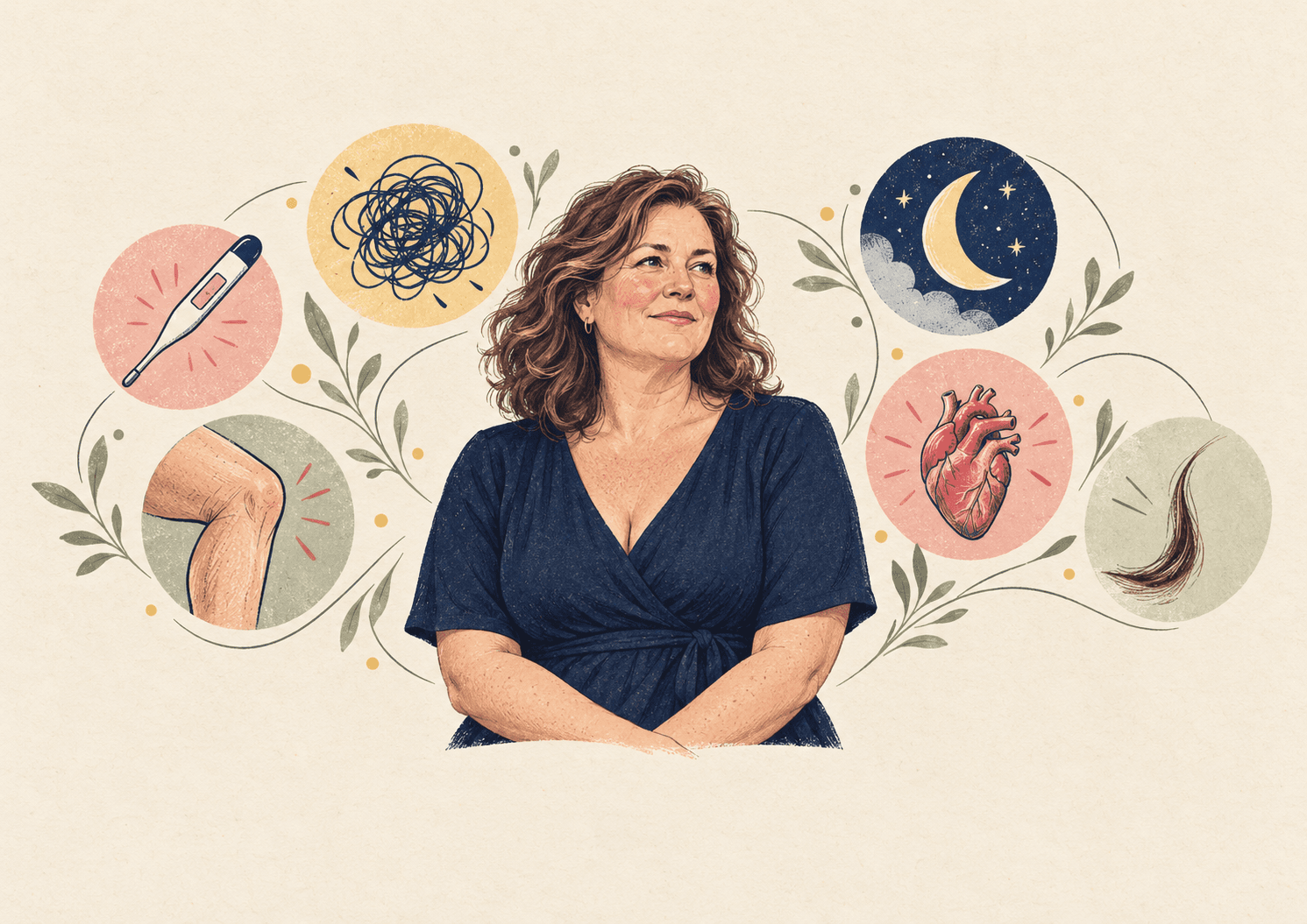 Illustration of a woman in profile filled with a zigzagging line graph, for a guide to what perimenopause is