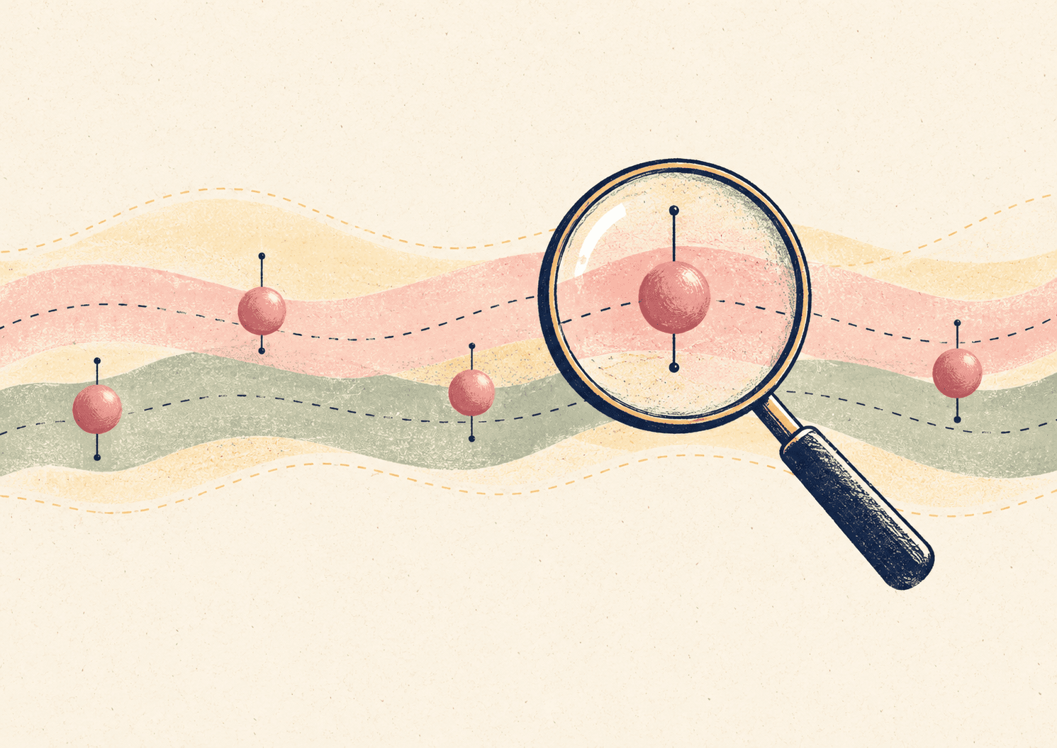 Illustration of a chart of range bands with a magnifying glass, for a guide to reading hormone test results